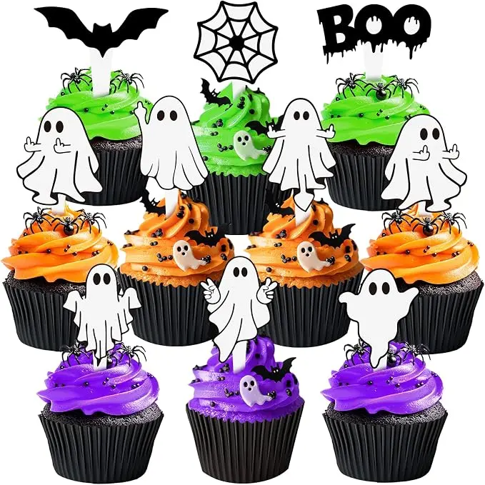 40 Pcs Ghost Cupcake Toppers - Spooky Party Decorations for Ghost-Themed Birthdays, Baby Showers, and Halloween Cakes