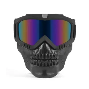 Vintage Skull Face Mask Goggles Visor Lens Unisex Halloween Costume Accessory, Full-Face Protection & Horror Design for Motorcycle Riding