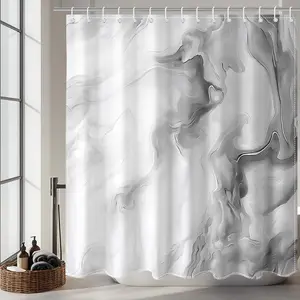 Grey Marble Shower Curtain – Abstract Gray & White, Modern Art Bathroom Decor, Waterproof 72x72 Inch Bath Curtain