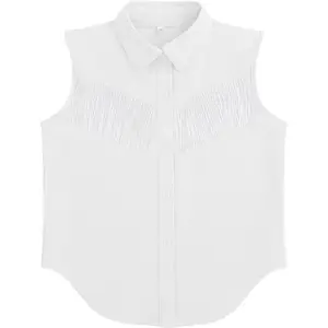 Girls Fringe Shirt Sleeveless Button Down Western Cowgirl Tassel Trim Casual Blouse Shirt Top 4-13Y