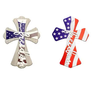 Patriotic American Flag Cross Wall Decor - "Freedom" Slogan | Vintage Wooden Style, Showcasing the American Spirit | July 4th Home and Garden Decor  Celebrate the spirit of freedom and faith with our exquisite patriotic American flag cross wall decor!