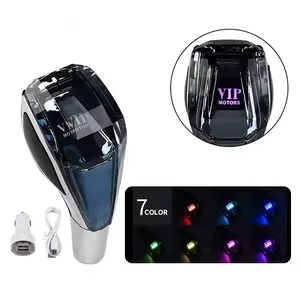 Automobile Universal Crystal Handle Shift Knob Kit, Seven Color LED With USB Charger, VIP Logo Easy To Install, Interchangeable Knob