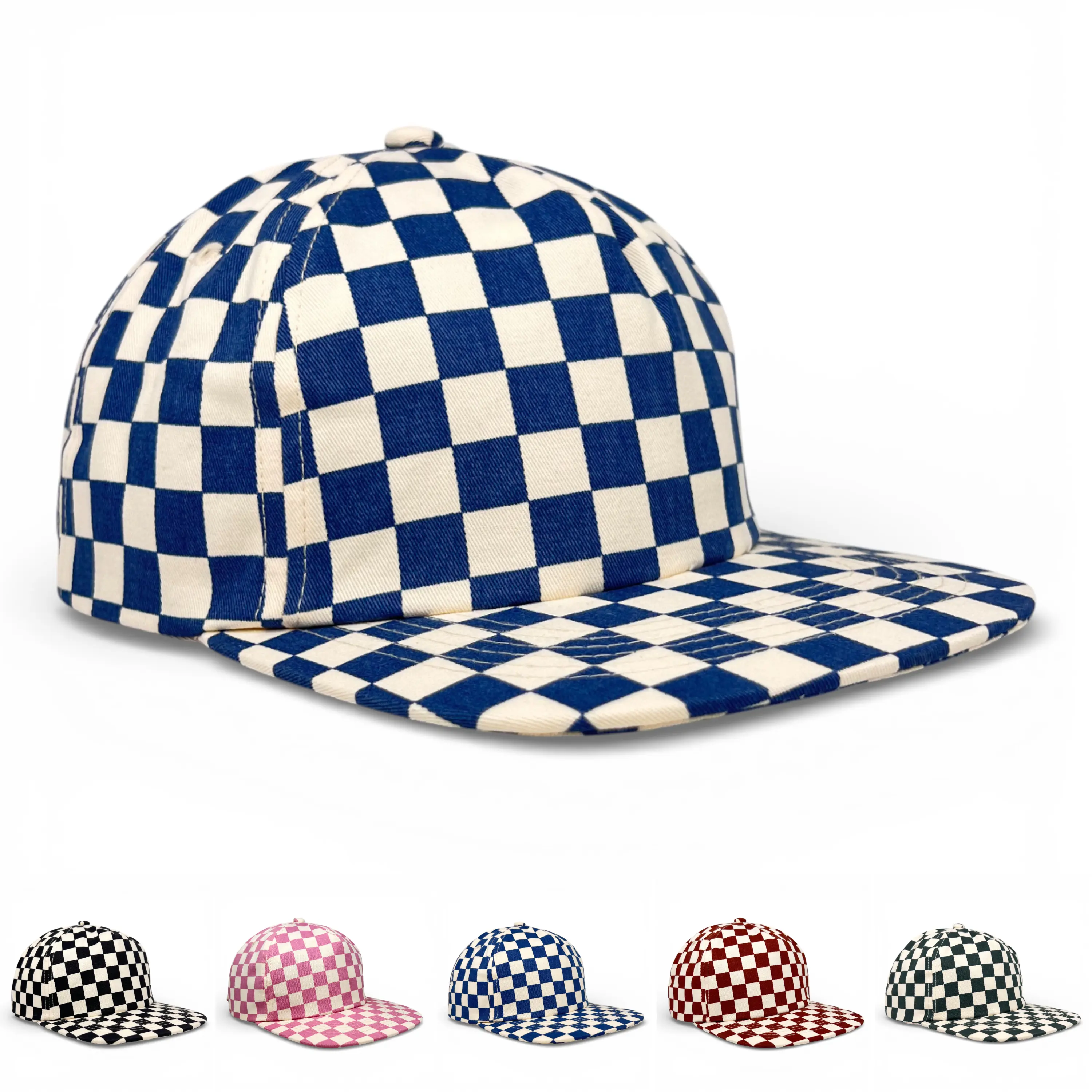 Baseball Cap Buckle Adjustable Size – Checkered Cotton Flat Visor Hat for Men | 5-Panel Classic Streetwear Style Casual Trendy Hat Casual Outdoor Hat