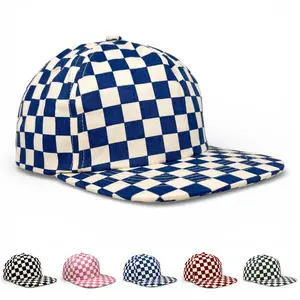 Baseball Cap Buckle Adjustable Size – Checkered Cotton Flat Visor Hat for Men | 5-Panel Classic Streetwear Style Casual Trendy Hat Casual Outdoor Hat