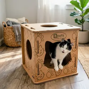 Cat House 3-in-1 Hide, Scratch & Lounge - Eco-Friendly 17.9"L x 17.3"W x 16.9"H High-Grade Cardboard with Scratcher for Cats