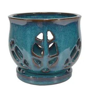 W&W Orchid Pot with Holes and Saucer for Repotting, Teal, 6.5 Inches…