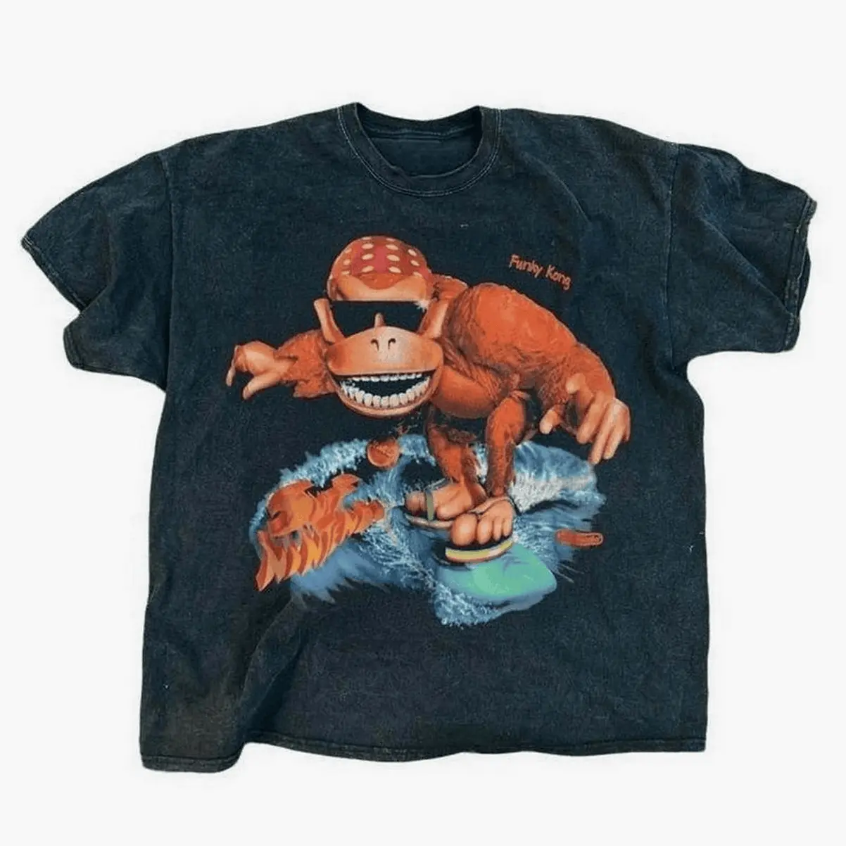 Women's 100% Cotton Short-Sleeve Vintage 1995 Funky Kong Print T-Shirt, Casual Stretch Oversized Gym Fabric Top, Retro Black All-Day Wear Tee