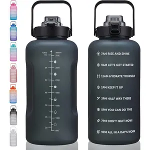 Big Water Bottle - 64oz, 100oz, 128oz with Time Marker, Leakproof, Straw & Handle, Tritan Frosted Water Jug for Gym, Fitness, Outdoor