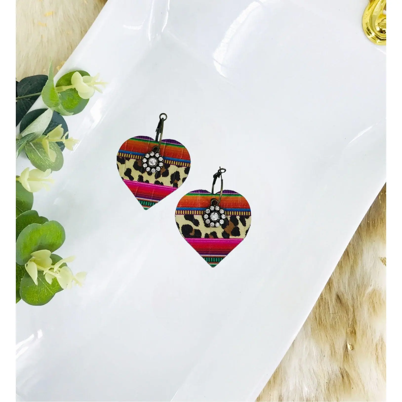 Wild Serape Leopard Leather Hoop Earrings - E19-3478