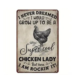Funny Chicken Lady Aluminum Sign - Vintage Farmhouse Wall Art Plaque Novelty Decor