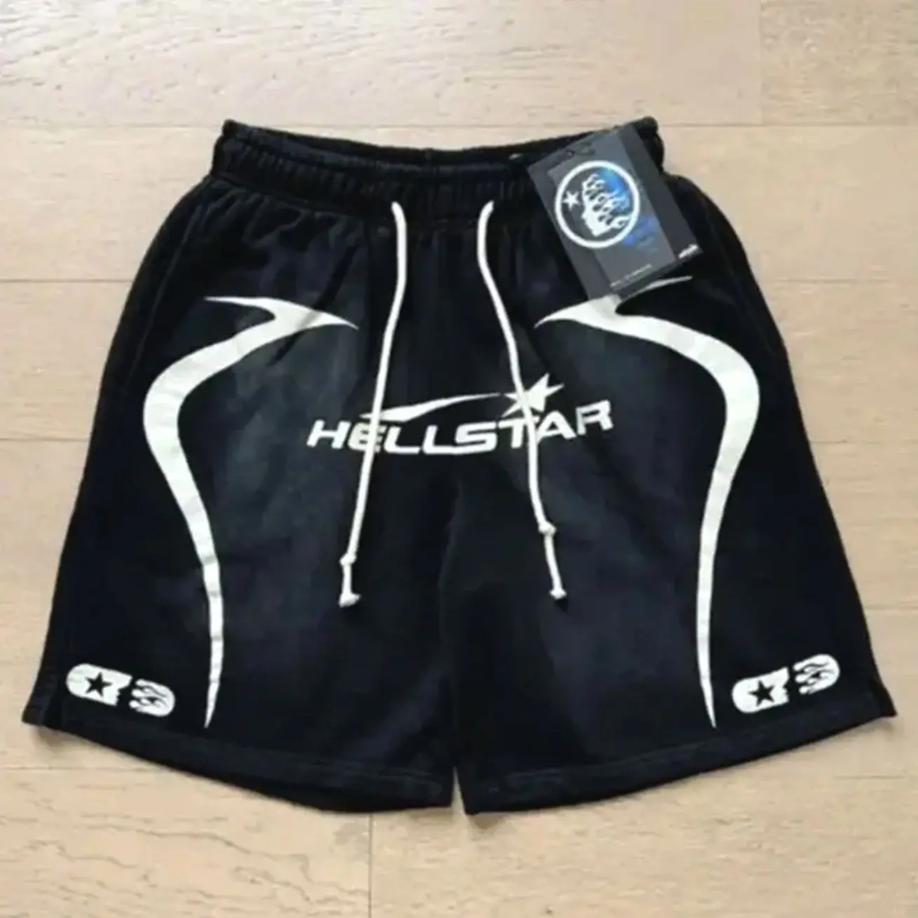 Hellstar Flame Graphic Shorts, Unisex Heavyweight Cotton Sweatshorts, Vintage Washed Casual Streetwear, Y2K Gothic Hip Hop Style, Loose Fit for Men & Women