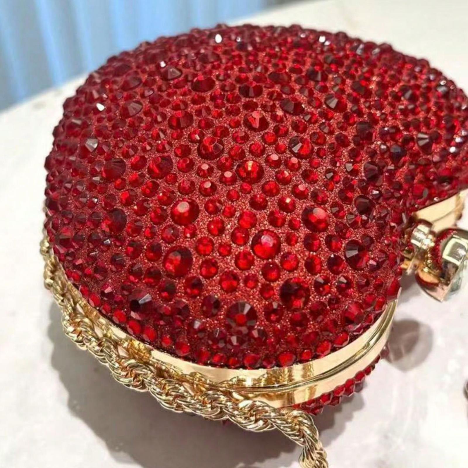 Glamorous Sparkling Red Rhinestone Heart Shaped Clutch Bag, Cute Mini Glitter Crossbodybag Asymmetrical Handbag, Suitable For Evening Party, Wedding, Banquet, Celebration Events, Great Gift For Women, Valentine's Day