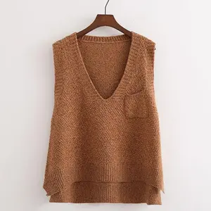 Women’s Knitted Sleeveless Waistcoat Top for Spring and Autumn, Plus Size, Outerwear