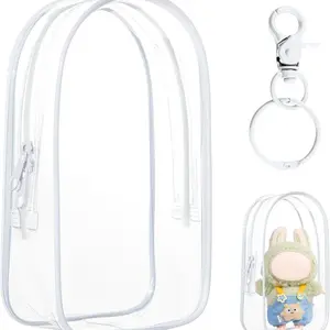 Transparent Doll Display Bag with Keychain, Doll Storage Bag, Portable Zipper Closure, Dust-Proof Hanging Box, 7.68x4.72 Inches