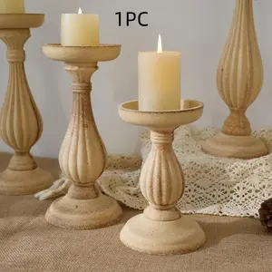 Vintage Roman Column Wooden Candle Holder, Raw Decorative Ornament, Rustic Style Photography Prop, Ideal for Home Décor