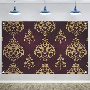 1pc 2D Flat Victorian Damask Tapestry - Luxurious Glam Burgundy & Golden Ornate Damask Print, Polyester Fabric for Living Room, Bedroom - All-Season Home Decoration & Photo Backdrop