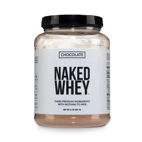 Naked Whey Chocolate Protein Powder - 2LB Grass-Fed, Non-GMO, No Additives, 25g Protein, 5.9g BCAAs - Only 3 Ingredients