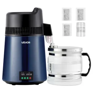 VEVOR Water Distiller, 6L 1.6 Gallon Larger Pure Water Purifier Filter For Home Table Countertop, 900W Glass Pot Distilled Maker, Stainless Steel Body Drinking Machine to Make Clean Waters, Blue-Black