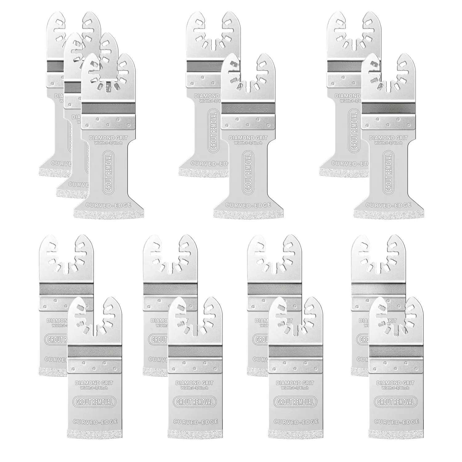 15PCS Diamond Coated Oscillating Tool Blades with Adapters, Curved Edge Long Multi-Tool Blades for Grout Removal, Mortar Cleaning, Fits Dewalt Milwaukee Rockwell Ridgid Ryobi Chicago Craftsman (Thickness: 1/13 in)