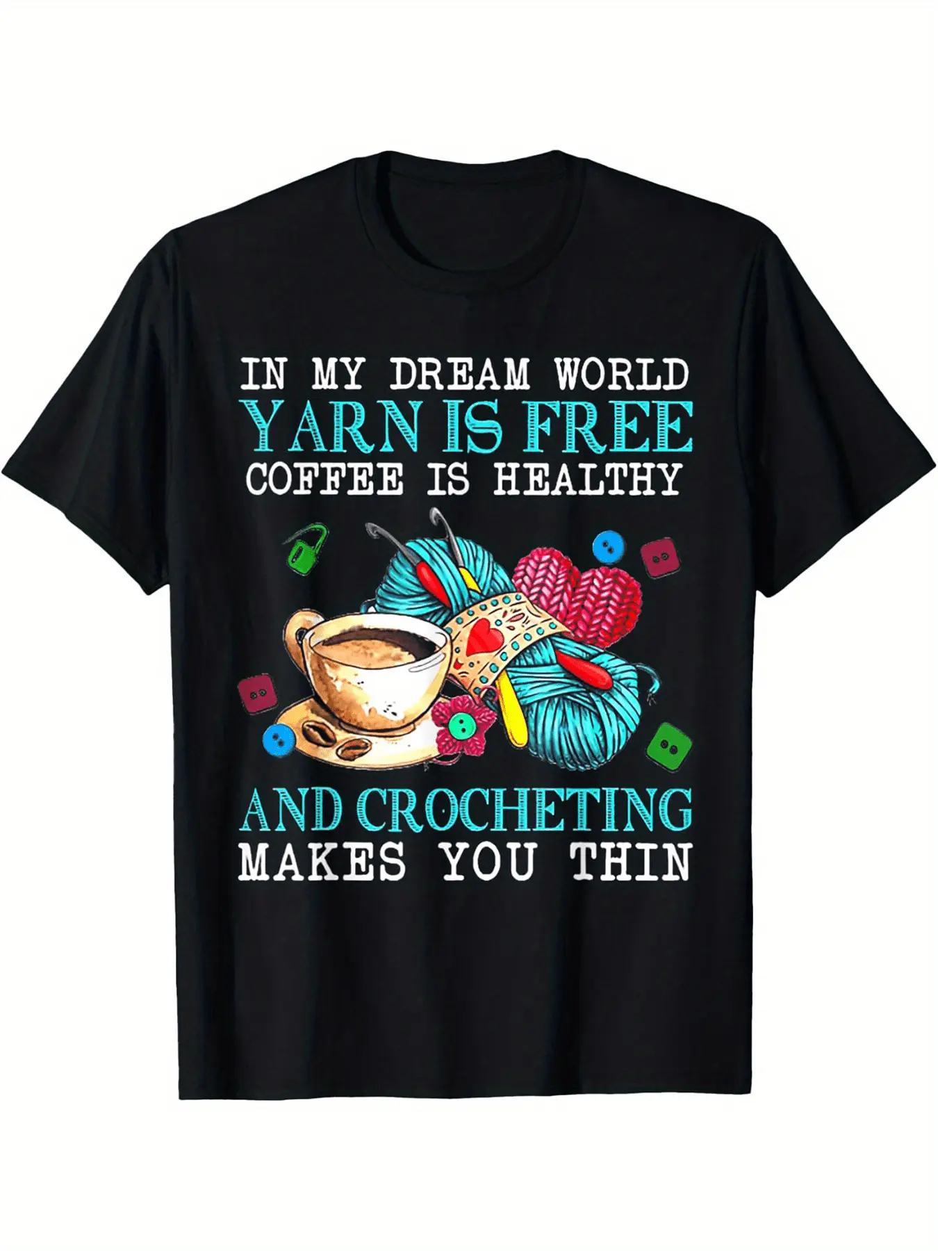 Men's Funny Crochet  Coffee Lover T-Shirt - Yarn B unisex soft cotton short sleeve t shirt, vintage graphic casual tee for men women teens, perfect birthday holiday gift for camping travel gym daily street casual wear