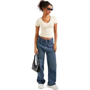 Womenswear T-Shirt for Women - Short Sleeve Top in Beige with Simple Design and Comfortable Fit Basic Minimalist chic style outfit shrug  crop  tops cute  tops  women