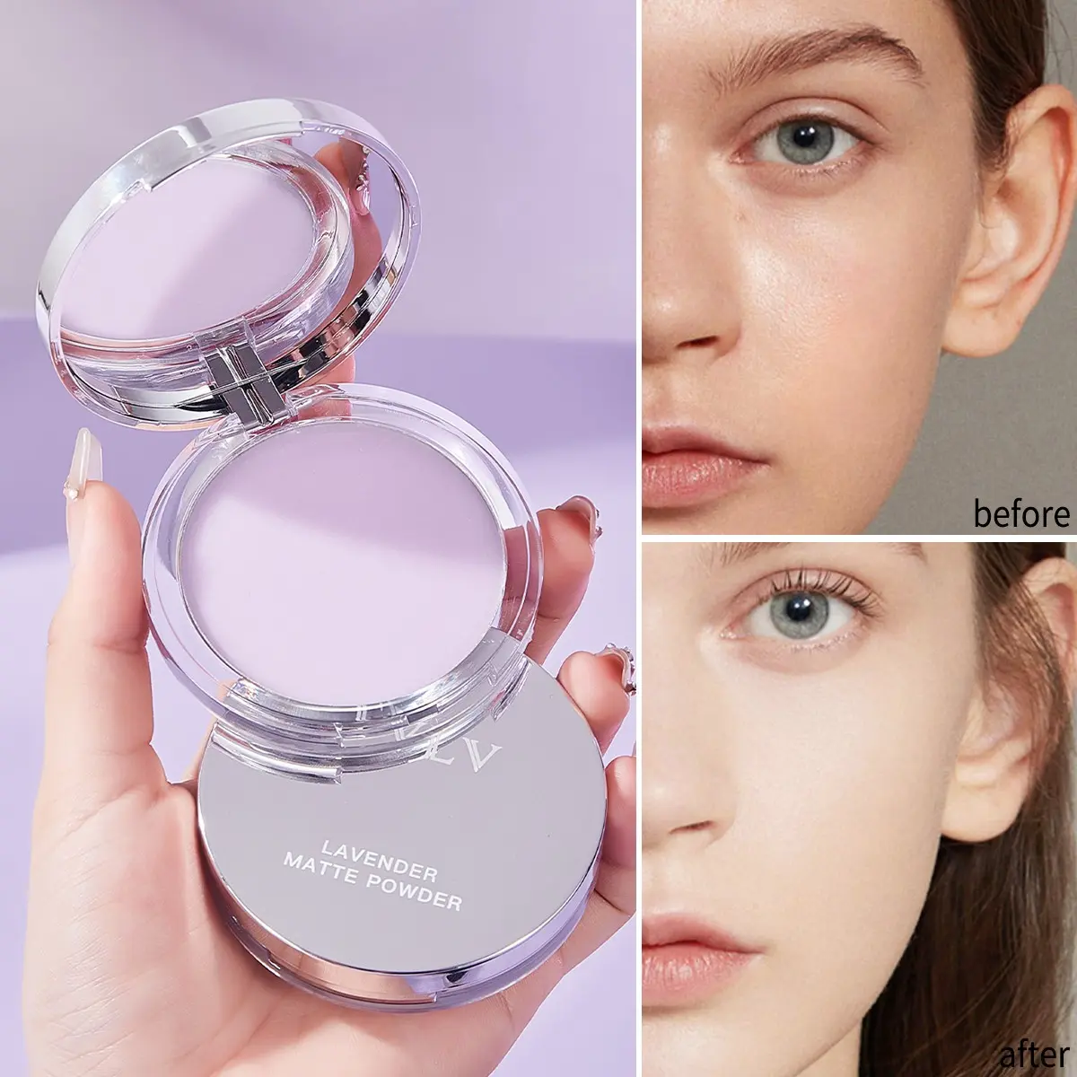Lavender Setting Powder, Waterproof Natural Bare Makeup, Long-Lasting Non-Shedding Concealer, Oil-Control, Moisturizing, Dry/wet Use, Pressed Finishing Powder, Finishing Face Powder, Matte Finishing Powder