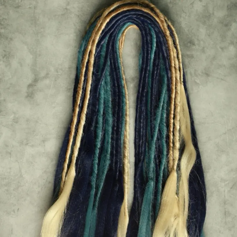 THE OCEAN Full Custom 22inch Dread Extension Set with Vibrant Teal and Gold Highlights for Stylish Hair Enhancements
