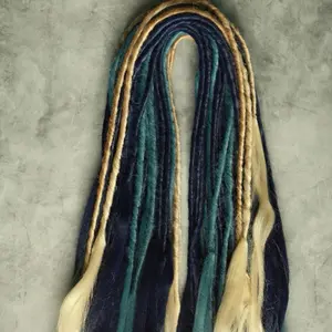 THE OCEAN Full Custom 22inch Dread Extension Set with Vibrant Teal and Gold Highlights for Stylish Hair Enhancements