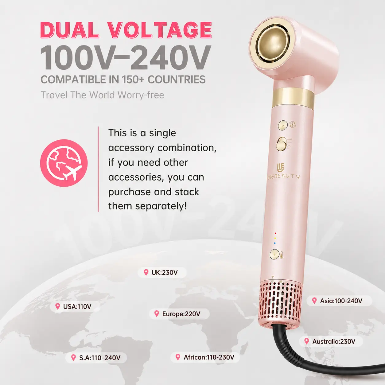 webeauty High-Speed Ionic Hair Dryer | DIY Customizable Blow Dryer with Interchangeable Attachments | Professional Salon Hair Dryer for Fast Drying, Smooth Frizz-Free Hair | Lightweight Low Noise Design