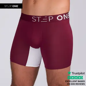 Step One Men's Boxer Brief - Burgundy, Anti-Chafe, Breathable Bamboo Fabric, UltraGlyde Panels, Hidden Elastic Pouch, Premium Underwear, Athletic Daily wear