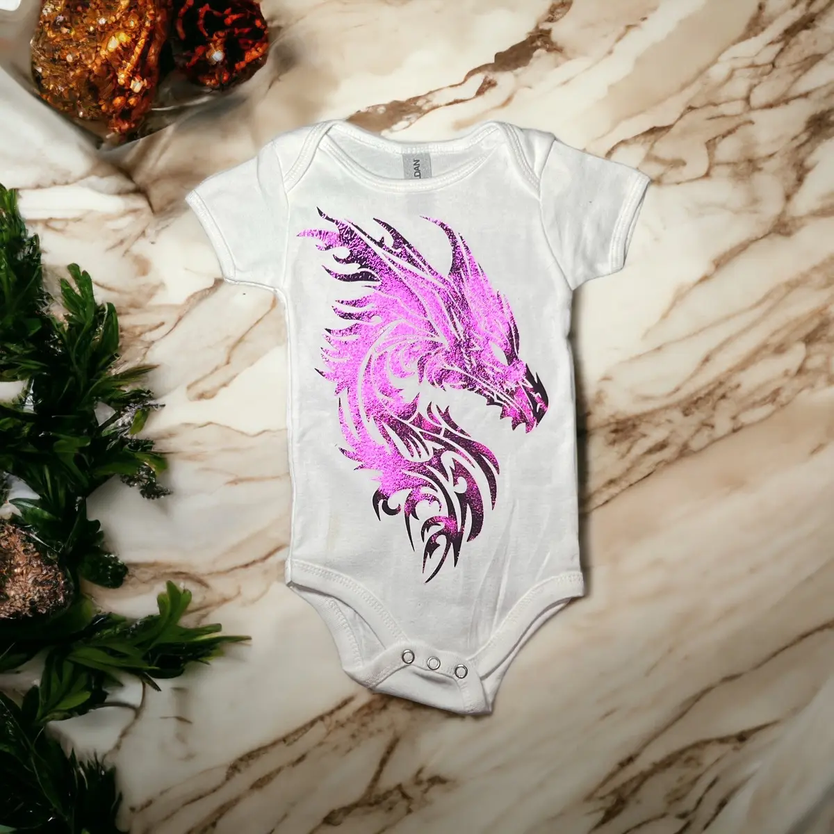 Metallic purple baby dragon onesie,3-6 months Cotton Polyester Cotton Polyester