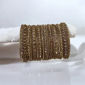 Indian Bridal Bangle Set: Gold Finish Crystal Jewelry