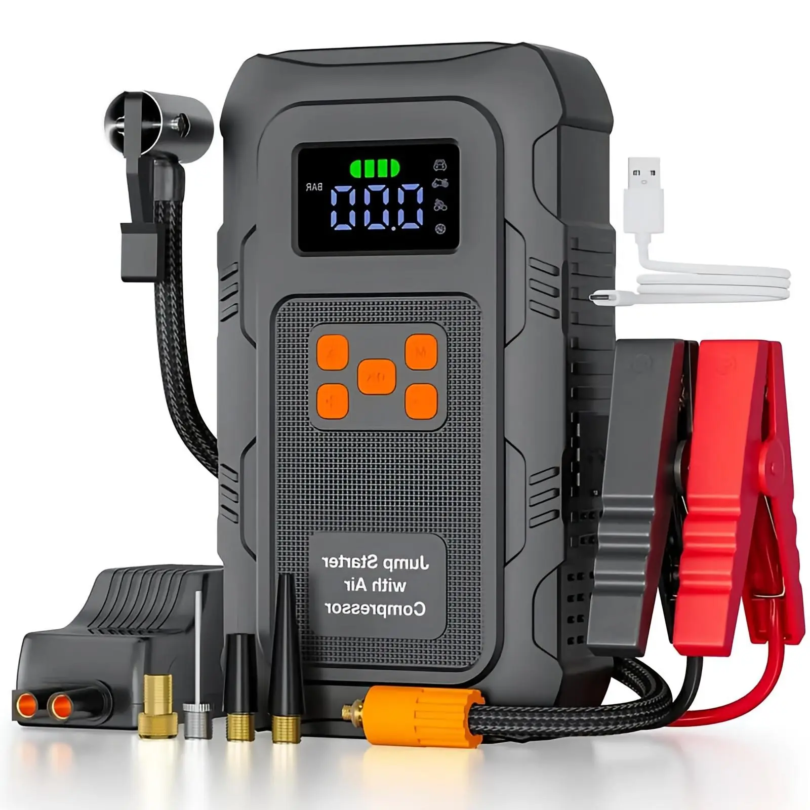 HPBS 24000mAh 12V Portable Jump Starter with 150PSI Air Compressor Orange, Fast Inflation for 10.0L Gas & 8.0L Diesel Engines