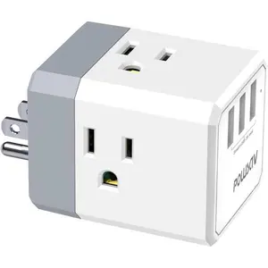 Cruise Ship Essentials, 3-Side Outlet Splitter with 3 USB Ports(1 USB C) USB Wall Charger, Outlet Extender for Home, Office and Cruise, ETL Listed, White