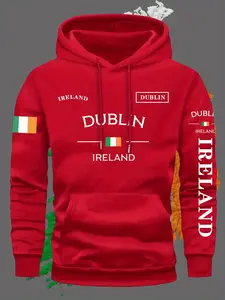 Men's Ireland Flag Hoodie, Dublin Irish Text Pullover, Royal Blue Design, St Patrick's Day Casual Winter Jacket