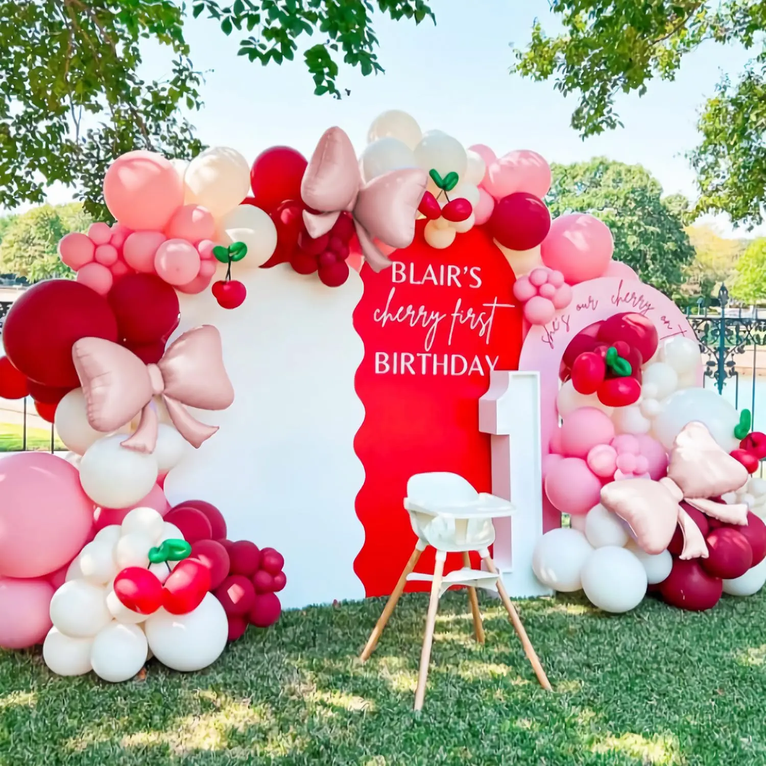 147Pcs Pink Red Cherry Balloon Garland Arch Kit With Coquette Bow Diy Cherry Balloons For Cherry On Top Berry First Summer Fruit Birthday Party Baby Shower Decorations