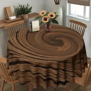 2D flat, natural brown, spiral wood grain round table cloth, family kitchen living room dining table cloth, party table cloth, kitchen accessories, room & outdoor table cloth