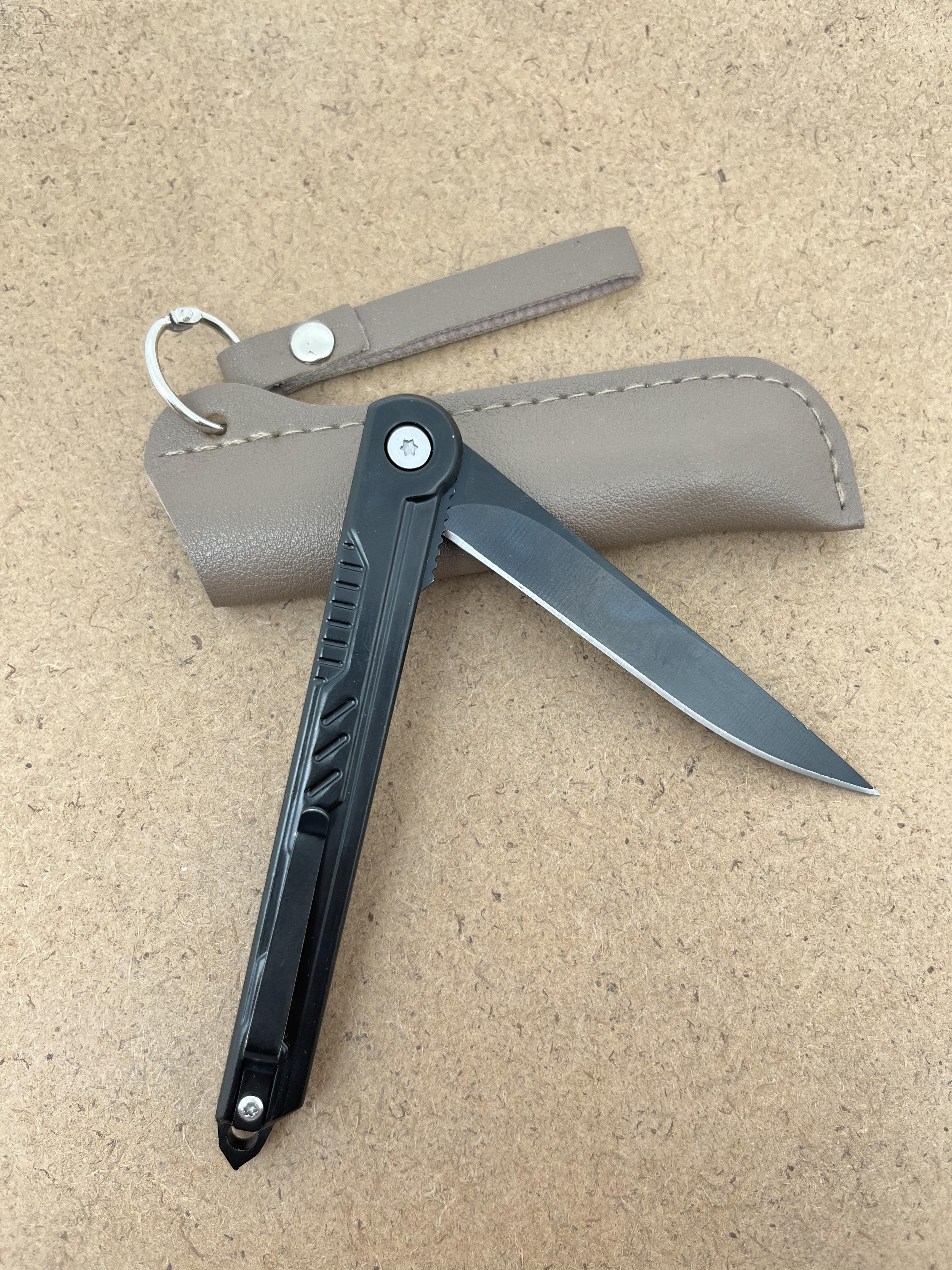 Slim folding knife with leather sheath, EDC tool, outdoor knife, suitable for camping, kitchen, peeling