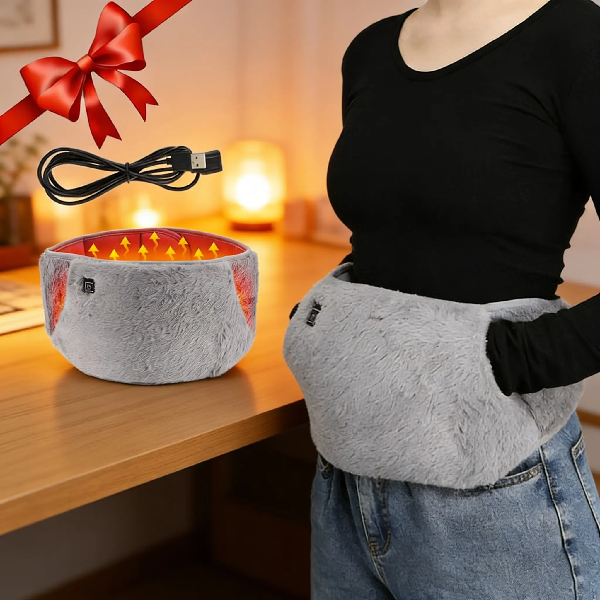 Electric Heating Belt, USB Rechargeable Warmth Pad, 3-Temperature Settings, Adjustable Heating Temperature, Portable Menstrual Pain Relief, Perfect Gift for Her