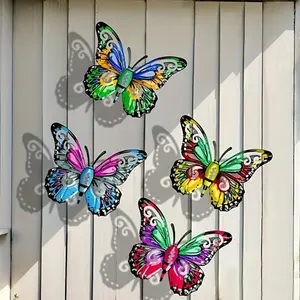 Butterfly Pattern Wall Decal, 4 Counts/set Colorful Butterfly Wall Sticker, Decorative Hanging Metal Butterflies for Garden, Patio, Living Room, Balcony