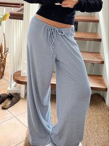 women's striped print tie front wide leg pants, lady comfort casual baggy comfy drop waist trousers for fall, pants for women, girl clothes, fashion women's bottoms for daily womenswear, utah girl fits, pants for women, baggy legged pants