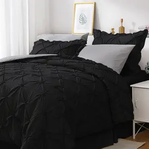 Black/Gray a Bag Comforter for Bedroom, Pintuck Twin XL Size Comforter Sets 5, Comforter Sets with Comforter,,Ruffled Shams  Pillowcases