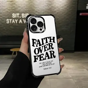Inspirational Faith Over Fear Phone Case for iPhone16 15 14 13 12 11 Pro Max X XR XS MAX 8 7 Plus Galaxy S25 S24 S22 S23.Electroplated Four Corner Anti-Fall textPattern Phone Case.YE44