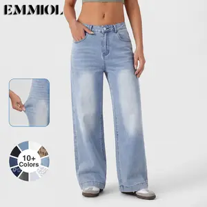 EMMIOL Women's 2026 Straight Leg Jeans Distress Mid Waist Denim Pants Vintage Y2K Trousers