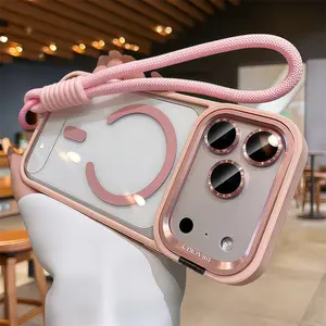 Comes with a drawstring stand phone case for IPhone 17 Pro Max 17 Pro Transparent magnetic Casing Shockproof Cover tiktokshopspringglowup summervibes Smartphone Cellphone