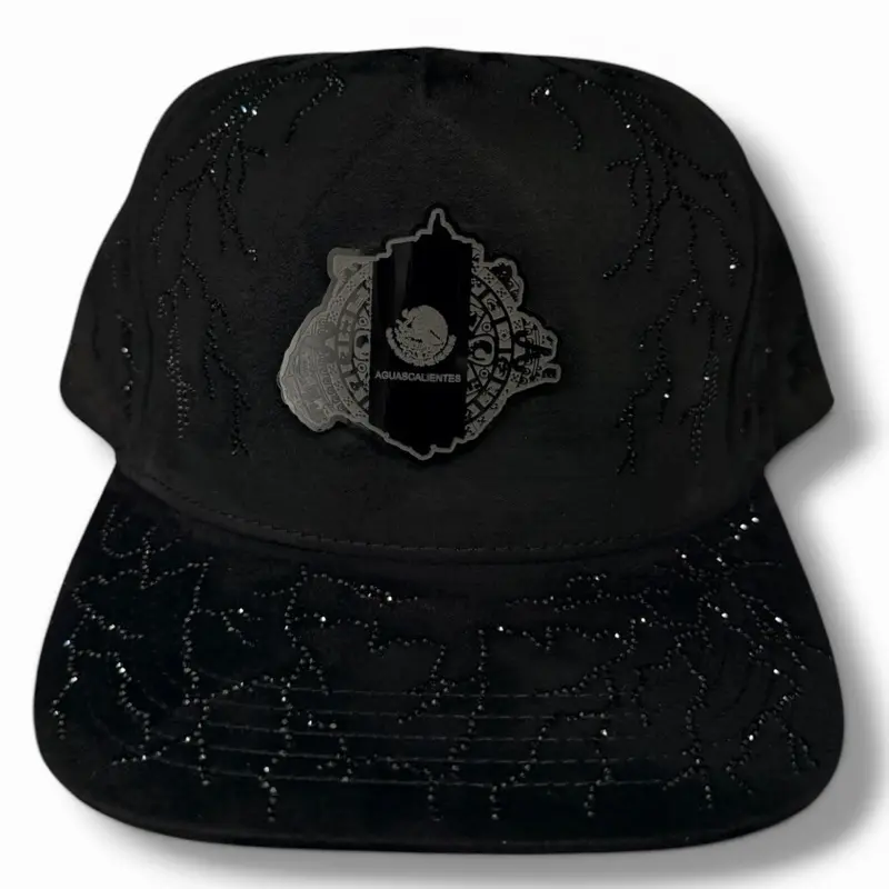 Aguascalientes Hat, Soft Suede Authentic Snapback Baseball Cap with Glamorous Rhinestone Crystals, Adjustable, Authentic Snapback Hat, Baseball Cap Snapback