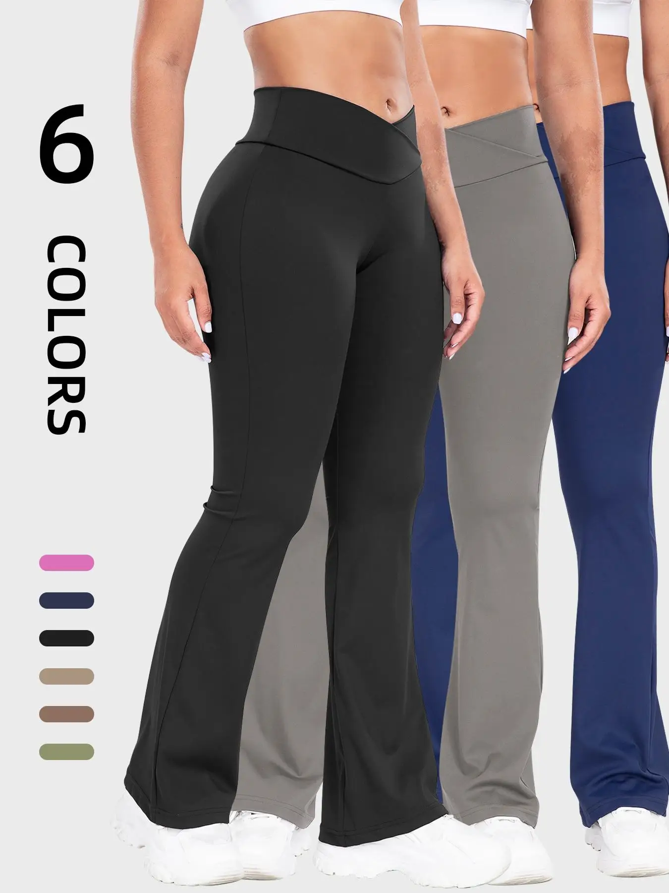 Women's Solid Flare Leg Pants, Casual Comfy High Waist Bell Bottom Trousers for Daily Wear, Ladies Bottoms for All Seasons