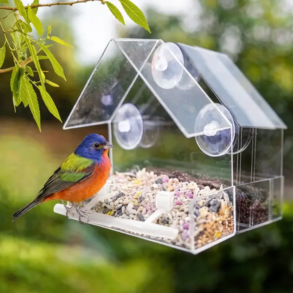 Window Bird Feeder House Window Mount Birdseed Tray with 3 Suction Cups and Perch, Clear Design, Elegant Shape for Birds