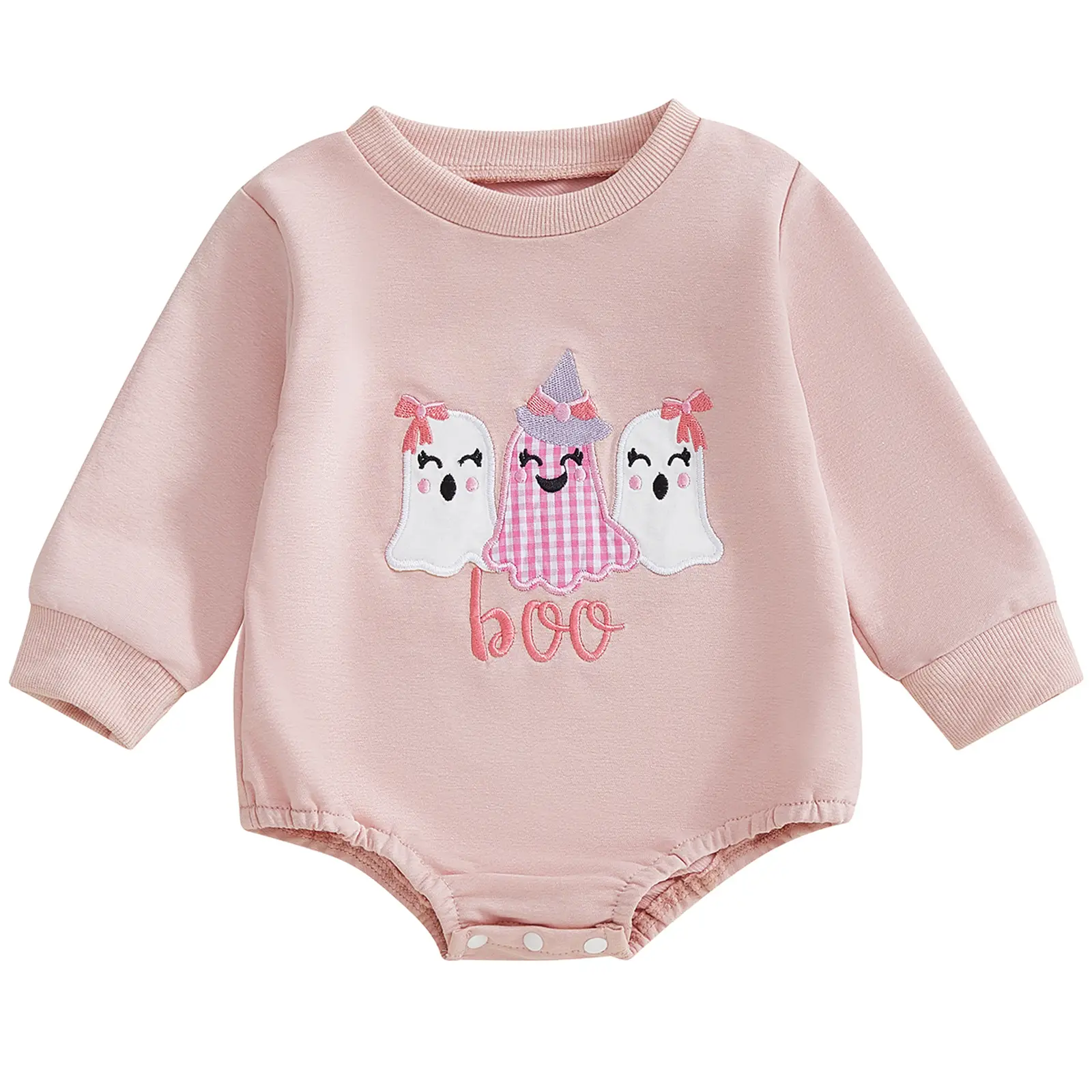 Newborn Baby Girl Fall Outfits Ghost Boo Embroidery Crewneck Long Sleeve Sweatshirt Romper Baby Girl Halloween Outfit