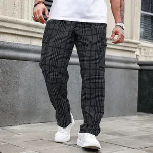 Plus Size American Vintage Workwear Pants for Men — Straight Wide-Leg Casual Plaid Pants